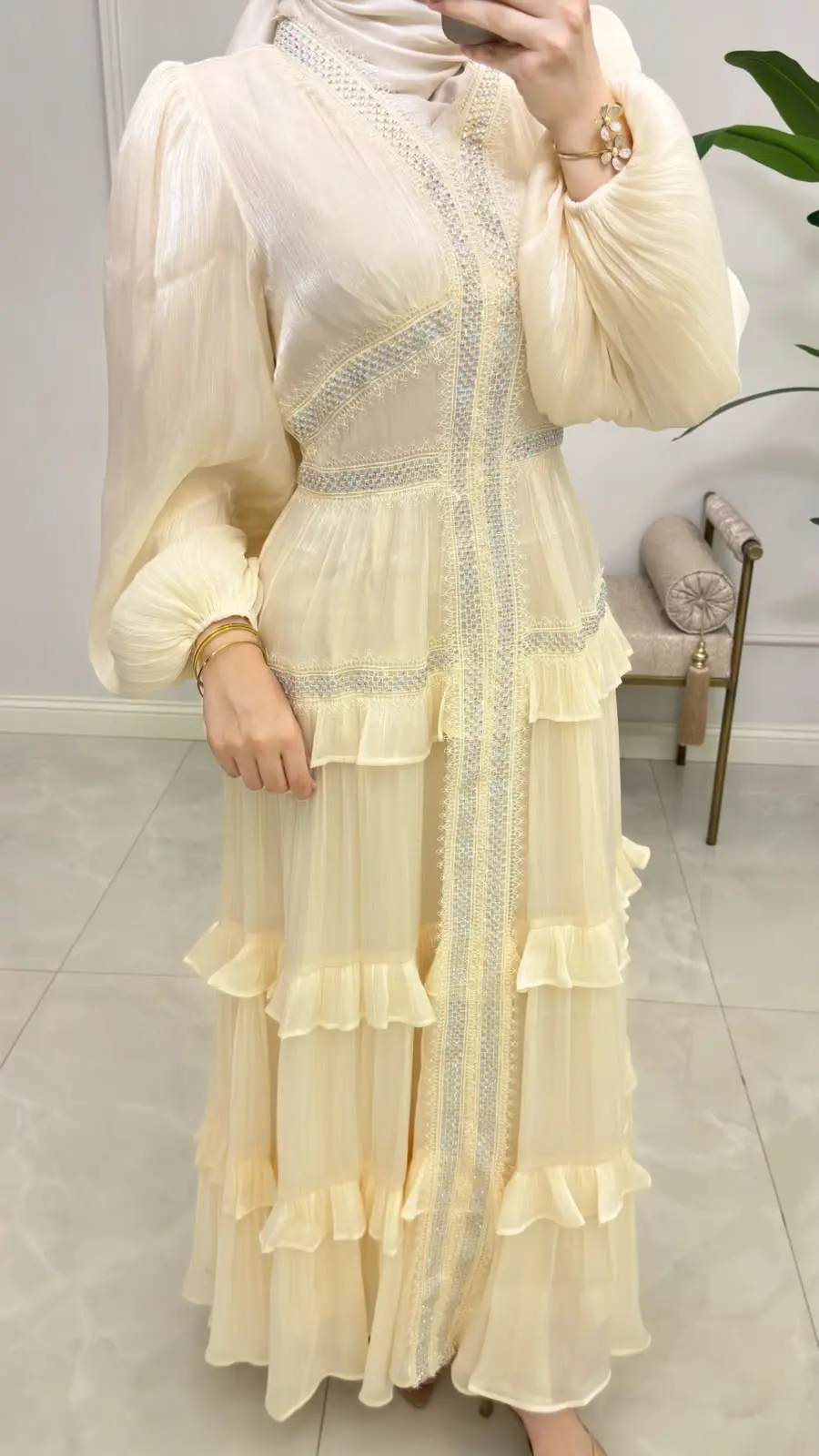 Shiny Dress Krem - Görsel 3